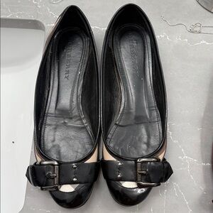 Burberry Black and Tan Flats with Buckle Detail